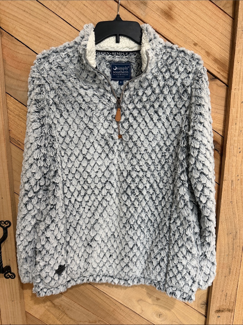 Simply Southern Light Gray Plush Quarter-Zip Cowl Sweater